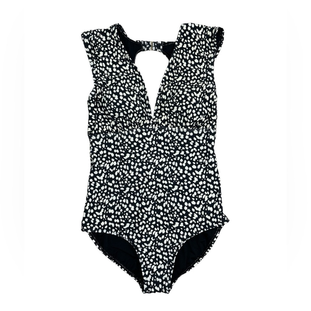 Like New Jantzen One Piece Swimsuit 10 Black White Print Animal Print